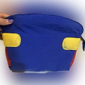VTG 1990s ESTEE LAUDER COLOR BLOCK BEAUTY COSMETIC CLUTCH BAG POUCH RED BLUE 10”